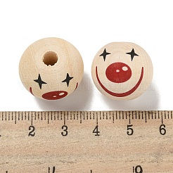 プリントウッドヨーロピアンビーズ  ピエロ模様の丸型  パパイヤホイップ  19~20mm  穴：4~5mm&nbsp;WOOD-G022-06A