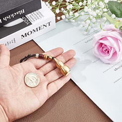 富と成功のための取り外し可能な真鍮のひょうたん風水風水ハンギングオーナメント  編組ナイロン コード ペンダント装飾  ボーディビーズ  ゴールドカラー  10cm&nbsp;KEYC-WH0036-17G