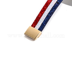 アメリカ国旗スタイルの赤青白イミテーションレザーコードブレスレット  ゴールドカラー  7-5/8インチ（19.5cm）&nbsp;PW-WGC6737-01