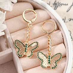 真鍮マイクロパヴェキュービックジルコニアフレンチフックピアス  ラックめっき  長持ちメッキ  鉛フリー＆カドミウムフリー  蝶  ゴールドカラー  41.5x20mm&nbsp;EJEW-K300-01G
