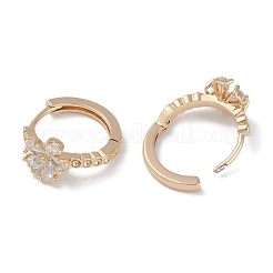 フラワーガラスフープピアス  女性のための真鍮のアクセサリー  18KGP本金メッキ  14x7mm&nbsp;EJEW-L292-019G