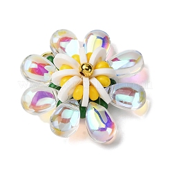 ガラスとポリマークレイのペンダント  花  304ステンレススチール製丸カン付き  18KGP本金メッキ  クリアAB  26x10mm&nbsp;PALLOY-MZ00810-01