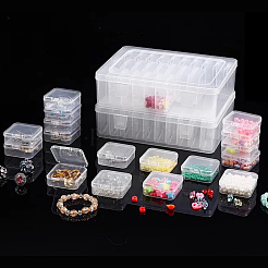 3袋の長方形プラスチックオーガナイザー収納ボックス、30個のミニスクエアネイルアート小物ケース、168個のラベルプリンター用紙付き  ホワイト  21.9x18.1x5.15cm  小箱：5.65x5.4x2.05cm  30個/袋&nbsp;CON-DR0001-08