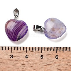 天然縞瑪瑙チャーム  シルバートーンの金属パーツ付き  ハート  染め  16x6mm&nbsp;LS-HEAR-PW0001-057-38