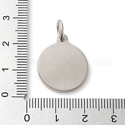 変色しない304ステンレススチールペンダント  丸カン付き  木柄付きのフラットラウンド  ステンレス鋼色  21x18x2mm  穴：5.5mm&nbsp;STAS-C086-07P