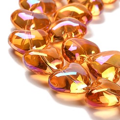 電気メッキ UVメッキガラスビーズ連売り  虹色の  ハート  オレンジ  12.2x15x8mm  穴：1mm  約50個/連  23.62''（60センチメートル）&nbsp;EGLA-B008-01A-FR04