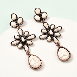 合金合成ターコイズダングルスタッドピアス  ティアドロップの花  赤銅鉱  81.5x31mm&nbsp;EJEW-U053-06R