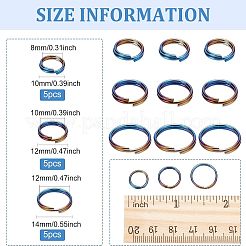 15個3スタイルのレインボーカラーチタン合金スプリットリング  ダブルループ丸カン  虹色  10~14x2mm  内径：8~12mm  単線：厚さ1mm  5個/スタイル&nbsp;FIND-OC0001-94