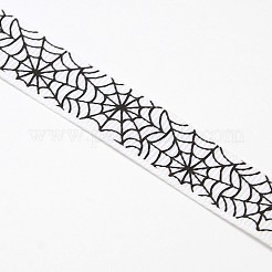 ハロウィンの装飾品の蜘蛛の巣模様プリントグログランリボン  ホワイト  5/8インチ（16mm）  5/8インチ  約100ヤード/ロール（91.44メートル/ロール）&nbsp;SRIB-L005-16mm-04