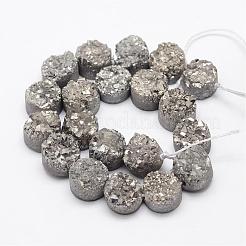 電気メッキ天然ドゥルージー水晶ビーズ連売り  フラットラウンド  染め  12x5~10mm  穴：1.5mm  約16個/連  7.8インチ&nbsp;G-G889-07