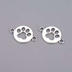 犬の足のプリント合金リンクコネクターを備えたチベットスタイルのフラットラウンド  カドミウムフリー＆鉛フリー  アンティークシルバー  17x24.5x1.5mm  穴：2.5mm&nbsp;X-TIBE-Q045-04AS-RS