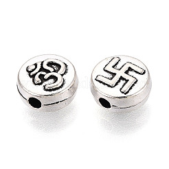 チベット風合金ビーズ  オーム/ AUMとフラットラウンド  アンティークシルバー  7.8x4.5mm  穴：1.6mm  約1111個/1000g&nbsp;PALLOY-T093-37AS