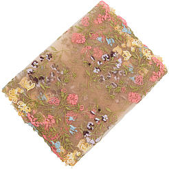 2ヤードのポリエステルレース刺繍生地  DIYアクセサリー  花  砂茶色  230x0.5mm&nbsp;DIY-CY0003-01B
