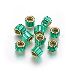 真鍮製キュービックジルコニアヨーロピアンビーズ  大穴ビーズ  コラム  ゴールドカラー  ティール  10x8mm  穴：5mm&nbsp;KK-E772-01A