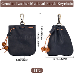 レザーミニポーチキーホルダー  小銭入れ  男性と女性用の巾着ポーチ  ブラック  12.5x10.6x2.1cm&nbsp;AJEW-WH20007-13B