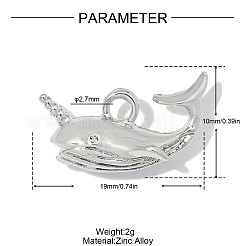 亜鉛合金チャーム  イッカクのお守り  ハンドポリッシュ  プラチナ  19x10mm  穴：2.7mm&nbsp;AL-OY001-13P