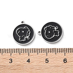 304ステンレススチールブラックエナメルチャーム  ステンレス鋼色  フラットラウンドのチャーム  馬  14.5x12.5x1.5mm  穴：1mm&nbsp;STAS-M102-17P-01