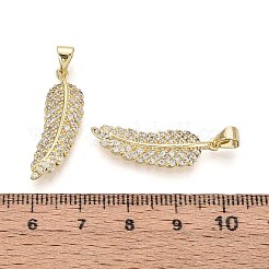 真鍮製マイクロパヴェキュービックジルコニアペンダント  羽  16KGP本金メッキ  27.5~28x8x3mm  穴：3x5~5.5mm&nbsp;KK-T071-119G