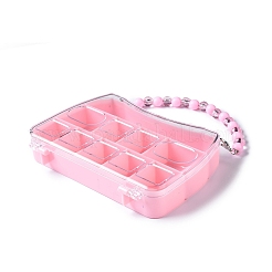 ハンドバッグ型のポリスチレンプラスチックビーズコンテナ、コンパートメント10つ付き  キャンディートリートギフトボックス  結婚式のパーティーの梱包に  ピンク  18cm  箱：14.6x9.6x2.8センチメートル  内径：3.2x2.8x2.3のCM  4.2x3.2x2.3cm  13x2.5x2.1cm&nbsp;CON-K001-005