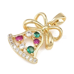 クリスマスブラスマイクロパヴェキュービックジルコニアペンダント  クリスマス鐘  ゴールドカラー  18.5x15.5x5.5mm  穴：4.9x2.8mm&nbsp;LS-KK-K413-02G