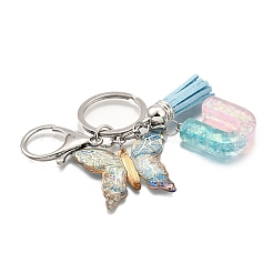 透明エポキシ樹脂、透明アクリル、フェイクスエードタッセルキーホルダー26個  合金キーリング付き  チェーンとロブスタークロウクラスプ付き  蝶  U字  95~108mm&nbsp;KEYC-JKC01202-21