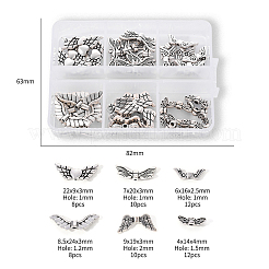 6スタイルのチベットスタイルの合金ウィングビーズ  アンティークシルバー  22x9x3mm  穴：1mm  60個/箱&nbsp;TIBEB-YW0001-03AS