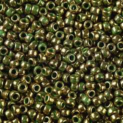 TOHOラウンドシードビーズ  日本製シードビーズ  （1702)つの金色の大理石の緑  8/0  3mm  穴：1mm  約222PCS /ボトル  10 G /ボトル&nbsp;SEED-JPTR08-1702