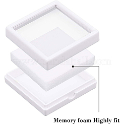 アクリルジュエリーボックス  ビジュアルボックス  正方形  ホワイト  61x61x20mm  レート: 51x51mm&nbsp;CON-WH0074-02A