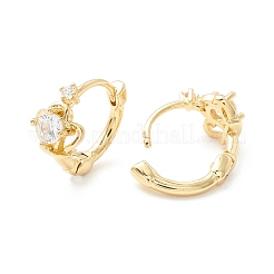 女性用クリアキュービックジルコニアクラウンヒンジフープピアス  18KGP本金メッキ真鍮ジュエリー  カドミウムフリー＆ニッケルフリー＆鉛フリー  13x8x16mm  ピン：1mm&nbsp;EJEW-P196-29G