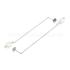 天然真珠ビーズ耳糸  304ステンレススチールタッセルダングルスタッドピアス（女性用）  ステンレス鋼色  88mm  ピン：0.7mm&nbsp;EJEW-P219-16P