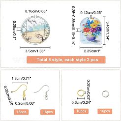 DIYダングルピアス作成キット  16個のハーフオーバル＆フラットラウンド、シーナリー模様のアクリルパーツ  64個の鉄の丸カンとピアスフック  ミックスカラー  6~34x0.7~25.5x2.5~3.5mm  穴：1.2~1.6mm  80個/箱&nbsp;DIY-NB0005-95