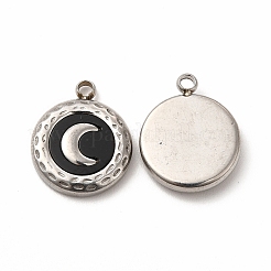 304ステンレスペンダント  アクリルと  月とフラットラウンド  ステンレス鋼色  16x13x3mm  穴：1.6mm&nbsp;STAS-A076-12P