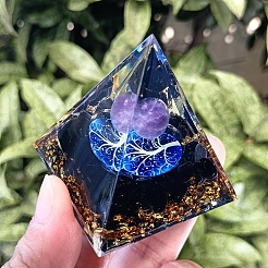 オルゴナイトピラミッド樹脂エネルギー発生器  レイキ天然アメジストと黒曜石のチップが内蔵されており、自宅やオフィスのデスクの装飾に使用できます。  50mm&nbsp;PW-WG9C4FA-01