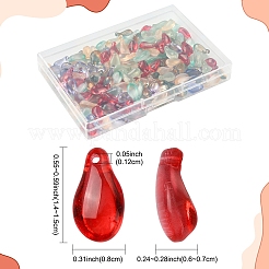 透明ガラスのティアドロップチャーム180個（6色）  金粉付き  ミックスカラー  14~15x8x6~7mm  穴：1.2mm  30個/スタイル&nbsp;GLAA-YW0005-80