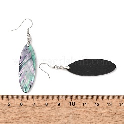 真鍮製のアワビ貝のダングルイヤリング  ラックめっき  プラチナ  馬の目  62.5x13.5mm&nbsp;EJEW-C161-01B