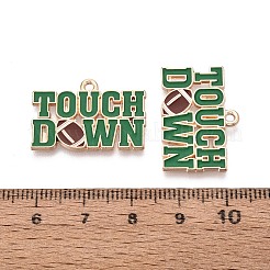 ラグビーテーマの合金エナメルペンダント  ワードタッチダウンチャーム  ゴールドカラー  グリーン  17x25x1mm  穴：1.6mm&nbsp;ENAM-T025-02G-16