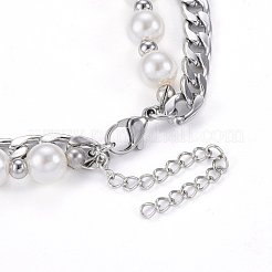 304ステンレススチールペンダントティアードネックレス  アクリルパールとロブスター留め金付き  フラットくるくる  ステンレス鋼色  14.6インチ（37cm）  6~8mm&nbsp;NJEW-O106-03P