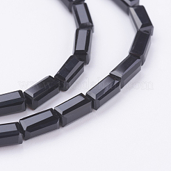 オペークガラスビーズ連売り  多面カット  直方体の  ブラック  7x3x3mm  穴：1mm  約80個/連  52cm&nbsp;EGLA-E008-3x6mm-10