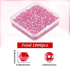1000個ファセット双円錐ガラスビーズ  ABカラーメッキ  DIYクラフト用  レッド  4x4mm  穴：1mm&nbsp;EGLA-SP0001-32B