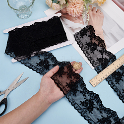 5ヤードのポリエステルフラワーレース生地トリム  刺繍の花のレースのトリミング  服飾材料  ブラック  3-1/2~3-5/8インチ（90~93mm）&nbsp;OCOR-MA0001-25A