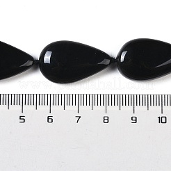 天然の黒い宝石ビーズ連売り  ティアドロップ  23~27.5x14~16x6~7mm  穴：1mm  約15個/連  16.14''（41センチメートル）&nbsp;G-Q164-B01-03