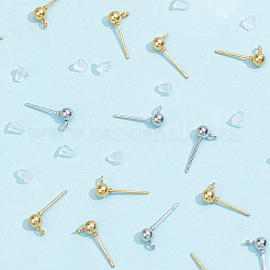 240個 2色 鉄球スタッドピアス金具  プラスチック製のピアスキャッチで  プラチナ·ゴールデン  14.8x4mm  穴：1mm  ピン：0.8mm  120個/カラー&nbsp;KK-CN0003-39
