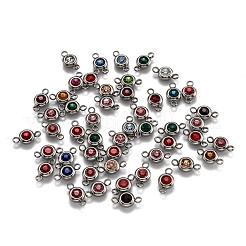 フラットラウンド 304 ステンレススチール キュービックジルコニア リンク  ステンレス鋼色  ミックスカラー  12x6.5x4mm  穴：2mm&nbsp;STAS-P029-M
