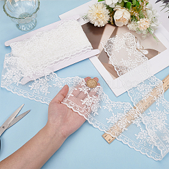 5ヤードのポリエステルフラワーレース生地トリム  刺繍の花のレースのトリミング  服飾材料  ホワイト  3-1/2~3-5/8インチ（90~93mm）&nbsp;OCOR-MA0001-25B