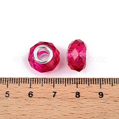 ベーキングペイント透明ガラスヨーロピアンビーズ  大穴ビーズ  真鍮のコア付き  多面カット  ロンデル  濃いピンク  13.5~14x9~9.5mm  穴：5mm&nbsp;GPDL-N004-C14mm-B03