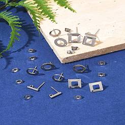 16個 4スタイル 304ステンレススチールスタッドピアス金具  カン付き  長方形  304ステンレススチール製イヤーナット16個付き  ステンレス鋼色  10~14x2~14x2~14mm  穴：1~1.8mm  ピン：0.7~0.8mm&nbsp;STAS-FS0001-83P