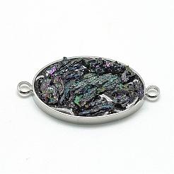 天然のドゥルージージェムストーンリンクコネクター  オーバル  プラチナ  ブラック  33x17x5~9mm  穴：2mm&nbsp;G-Q489-H02