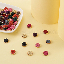 100色の不透明樹脂フラワーカボション10個  プラスチックのセッティングで  ローズ  ミックスカラー  12x5mm  10個/カラー&nbsp;CRES-YS0001-06