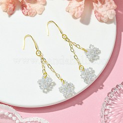 ガラスダングルピアス  真鍮チェーンと316サージカルステンレススチールのピアスフック付き  花  ゴールドカラー  70x14mm&nbsp;EJEW-JE06007