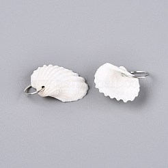 天然石シェルペンダント  貝殻の形のチャーム  プラチナ  フローラルホワイト  15~21x20~26x6~10mm  穴：10mm  丸カン：12x0.9ミリ  内径：10mm&nbsp;SHEL-Q028-03